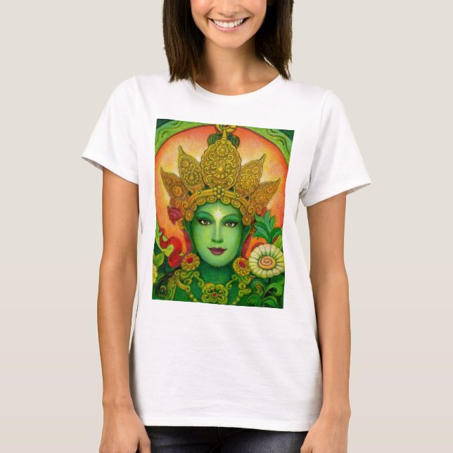 T-shirt da cara de Tara verde da deusa (Frente)