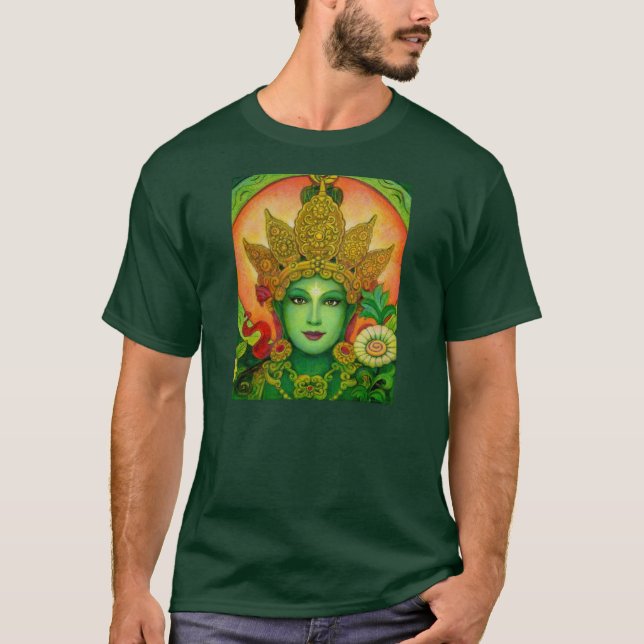 T-shirt da cara de Tara verde da deusa (Frente)