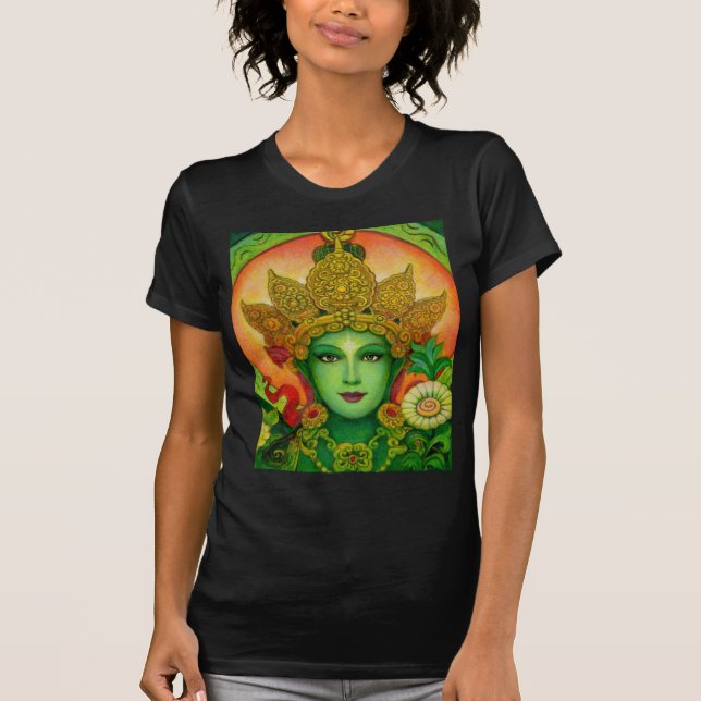 T-shirt da cara de Tara verde da deusa (Frente)