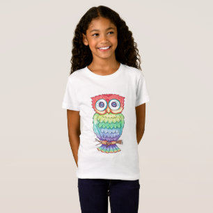 T-shirt da coruja do arco-íris das meninas