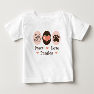T-shirt da criança de Puggles do amor da paz