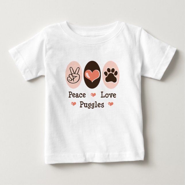 T-shirt da criança de Puggles do amor da paz (Frente)