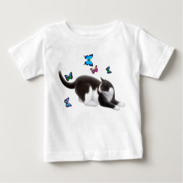 T-shirt da criança do gato da borboleta