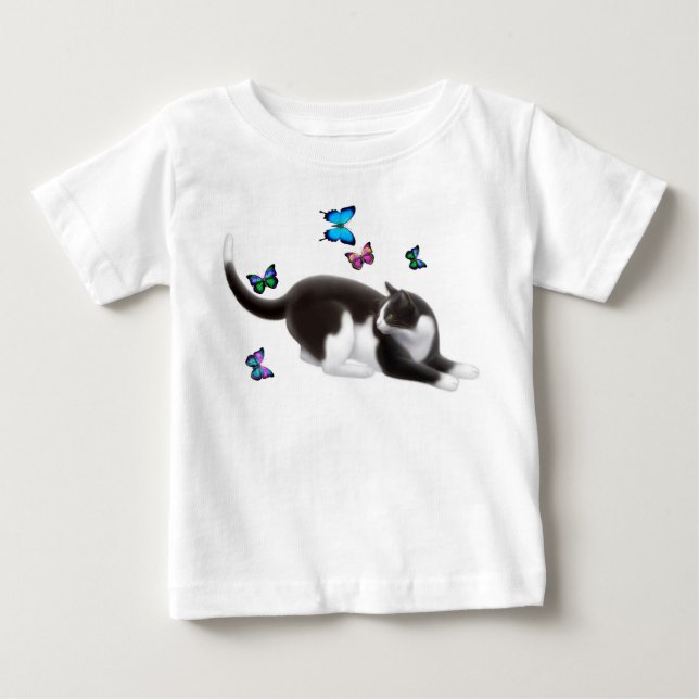 T-shirt da criança do gato da borboleta (Frente)