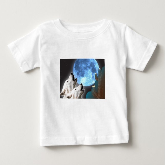 T-shirt da criança dos lobos da lua azul (Frente)
