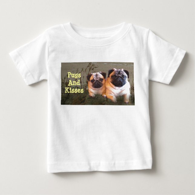 T-shirt da criança dos Pugs e dos beijos (Frente)