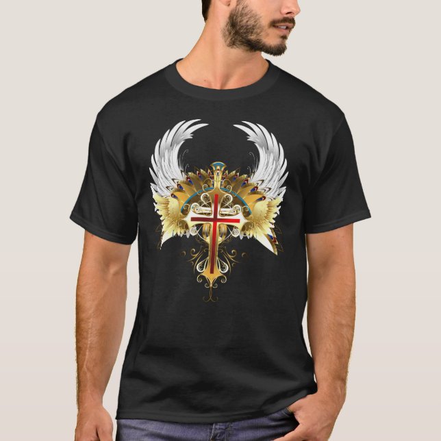T-Shirt da Cruz Cristã do Anjo ouro (Frente)