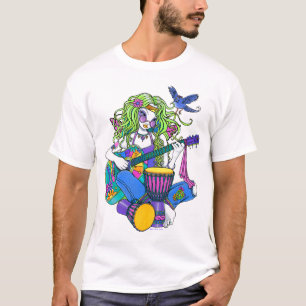 T-shirt da fada do Hippie da guitarra do arco-íri