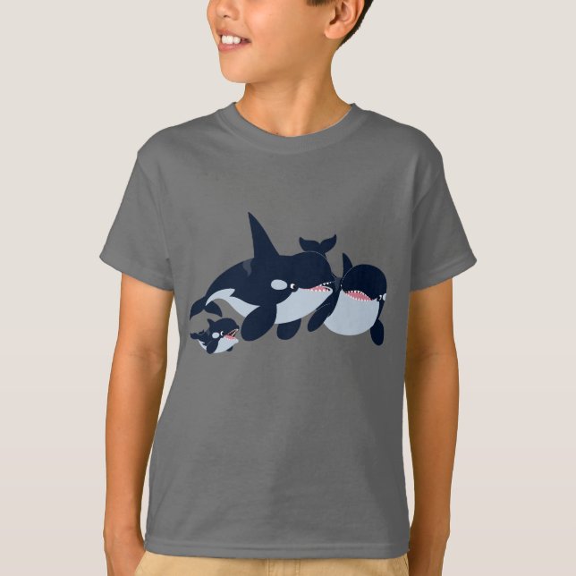 T-Shirt da Família Orca de Cartoon Bonita (Frente)