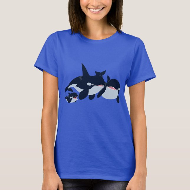 T-Shirt da Família Orca de Cartoon Bonita (Frente)
