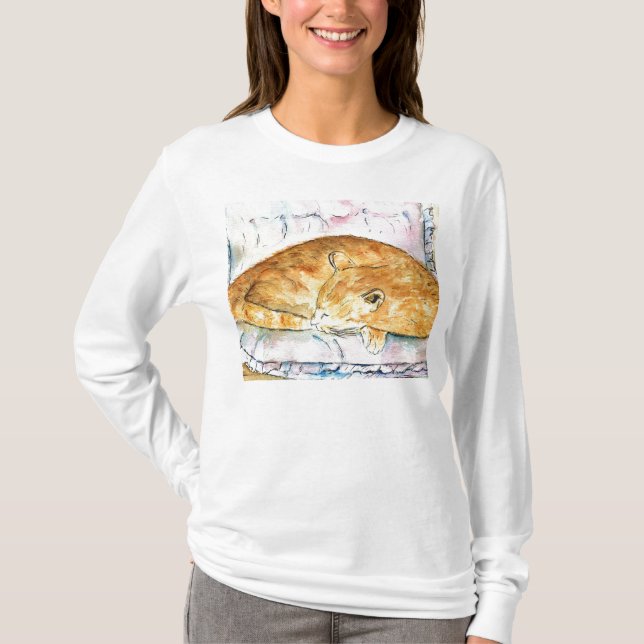 T-shirt da Longo-Capa do gato do sono (Frente)