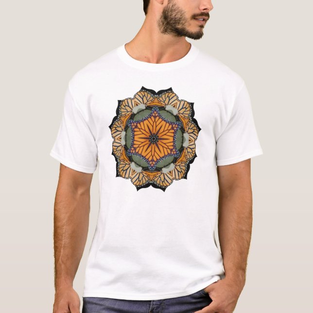 T-shirt da mandala da borboleta de monarca (Frente)