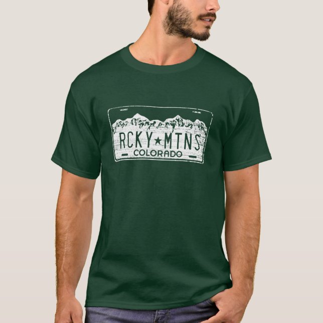 T-shirt da matrícula das montanhas rochosas de (Frente)