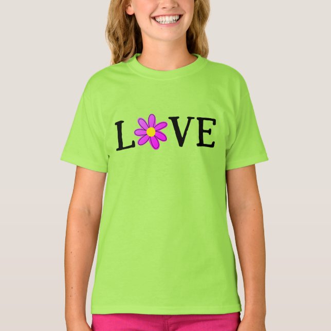 T-Shirt da Menina da Flor do AMOR (Frente)