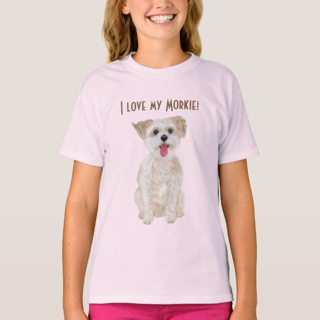 T-Shirt da Menina Rosa de Morkie (Frente)