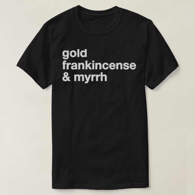 t-shirt da mirra do frankincense do ouro (Frente do Design)