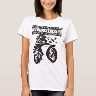 T-shirt da motocicleta - objetos no espelho