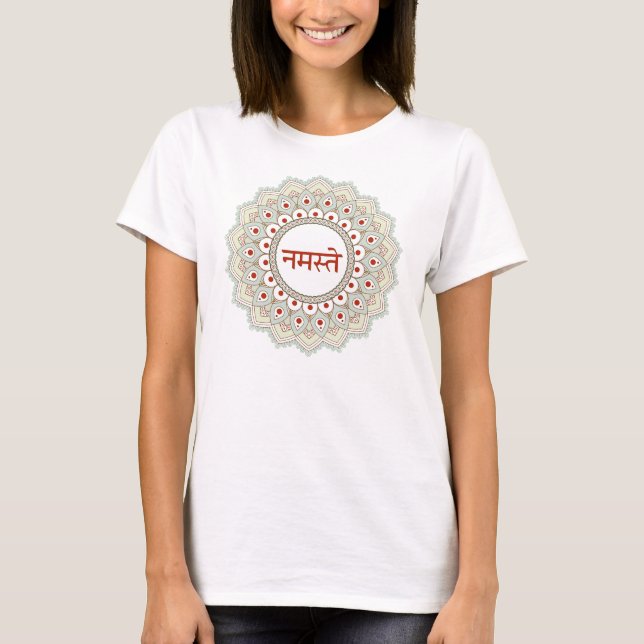 T-shirt da mulher da ioga de Namaste da mandala (Frente)