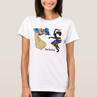 T-SHIRT DA MULHER DE BARBADOS COM MAPA E BANDEIRA