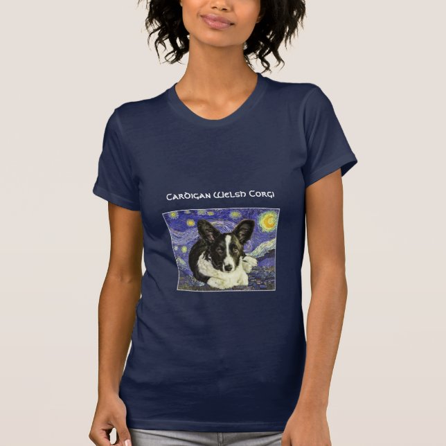 T-shirt da noite estrelado de Van Gogh do Corgi de (Frente)