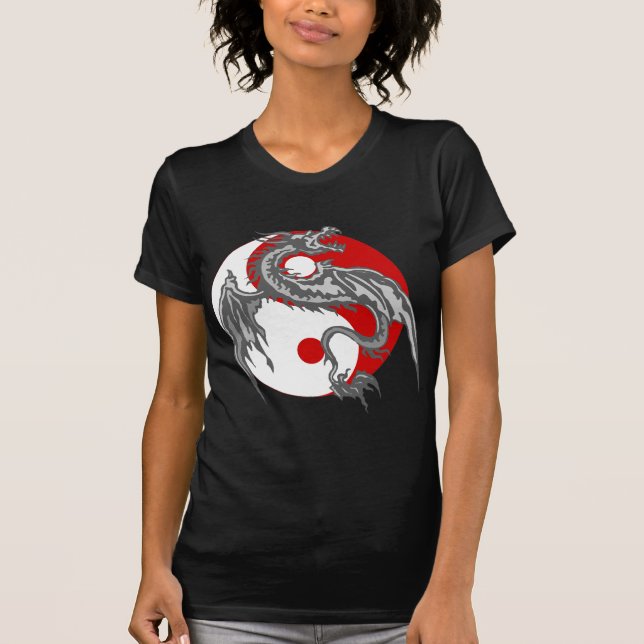 T-shirt da obscuridade de Yin Yang do dragão (Frente)