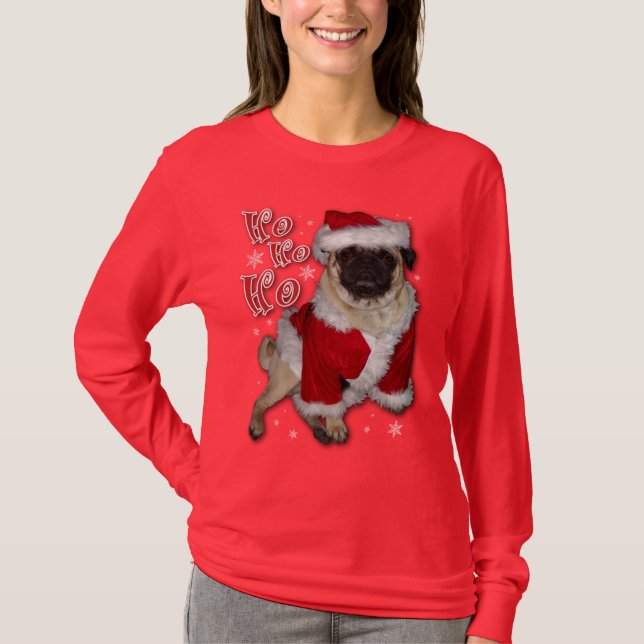 T-shirt da obscuridade do Pug do papai noel (Frente)