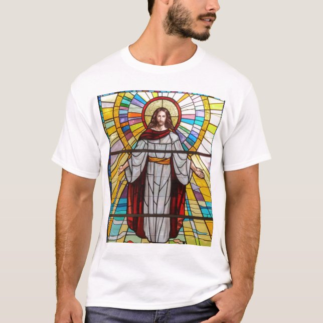 T-shirt da pintura mural do vitral do Jesus Cristo (Frente)
