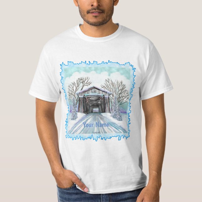 t-shirt da ponte coberta pelo inverno (Frente)