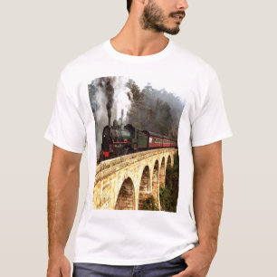 T-shirt da ponte de cruzamento do trem do vapor