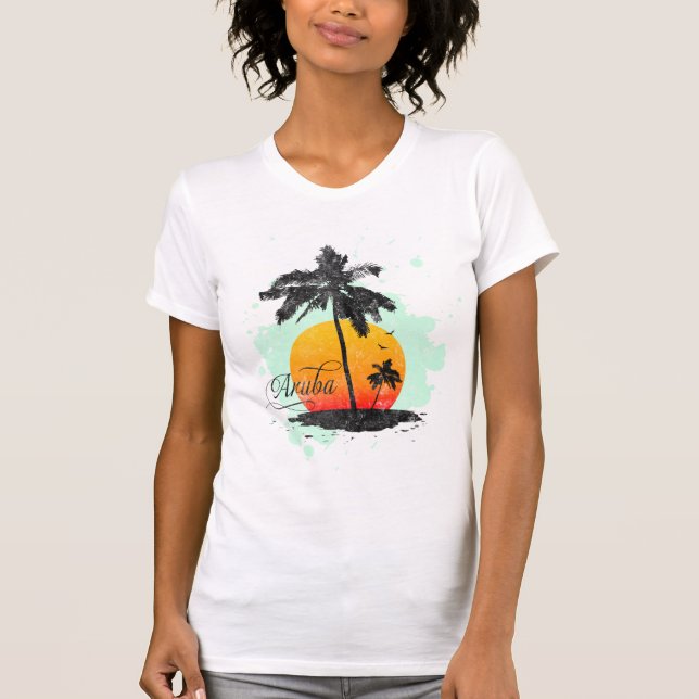 T-shirt da silhueta da palmeira de Aruba (Frente)