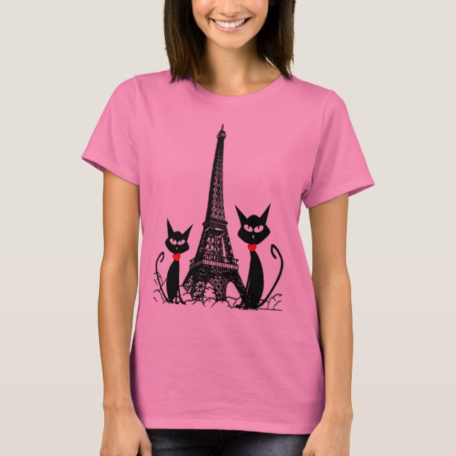 T-shirt da torre Eiffel e dos gatos pretos (Frente)