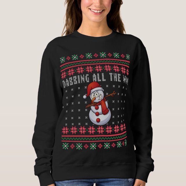 T-shirt Dabbing All Way Snowman Ugly Christmas (Frente)