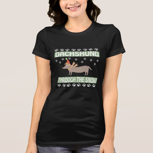 T-shirt Dachshund Através Da Neve (Frente)