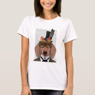 T-shirt Dachshund com chapéu e óculos