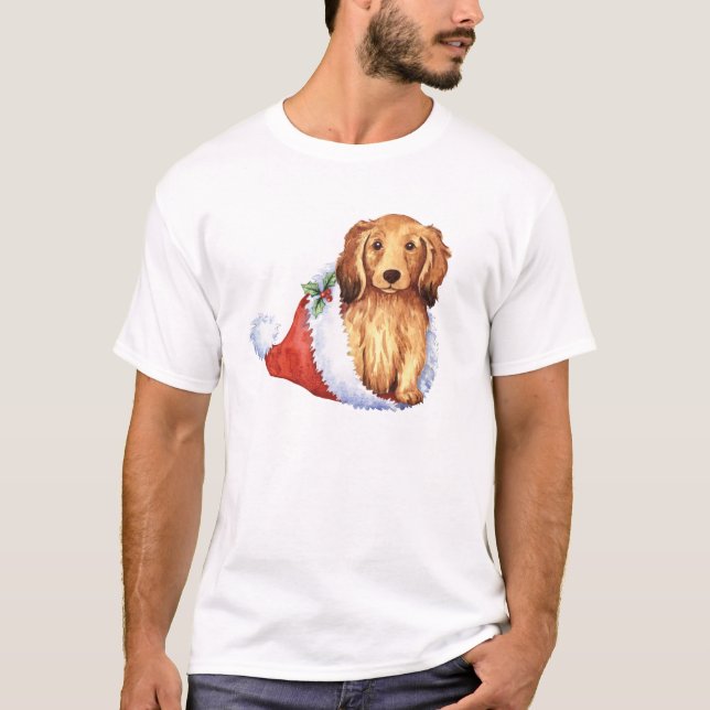 T-shirt Dachshund de cabelos compridos feliz de Howliday (Frente)