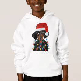 T-shirt Dachshund Papai Noel Enroscado Em Luzes De Natal