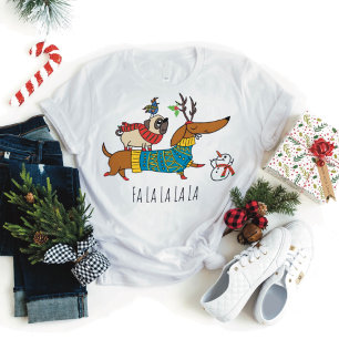 T-Shirt Dachshund, Pug & Bird Holiday