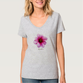 T-shirt Dália cor-de-rosa da flor com texto todas as cores