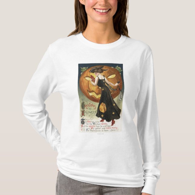 T-shirt Dança e abóbora do Dia das Bruxas GreetingWitch (Frente)