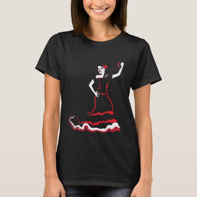 T-shirt dançarino espanhol do crânio do açúcar (Frente)