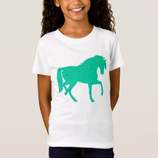 T-shirt das meninas do cavalo do brilho do verde