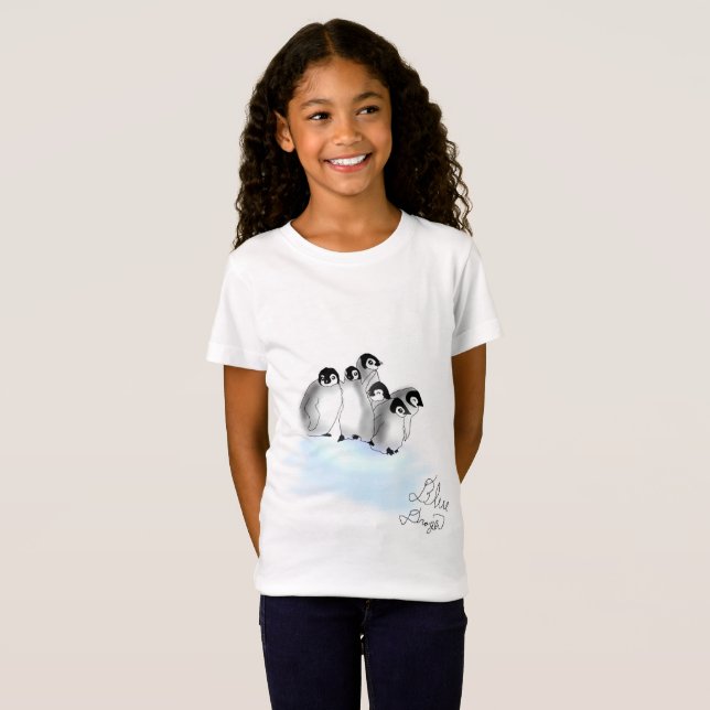 T-shirt das meninas dos pinguins do bebê (Frente Completa)