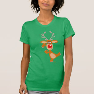 T-shirt das mulheres da rena do Natal dos desenhos