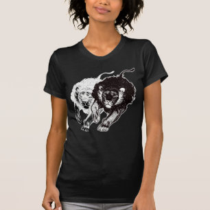 T-shirt das mulheres dos leões de Yin e de Yang