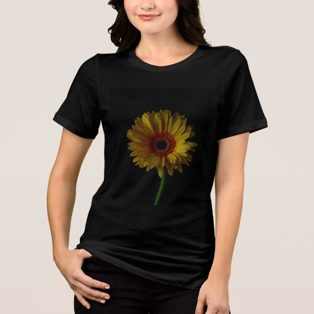 T-shirt das mulheres negras com fotografia de flor (Frente)