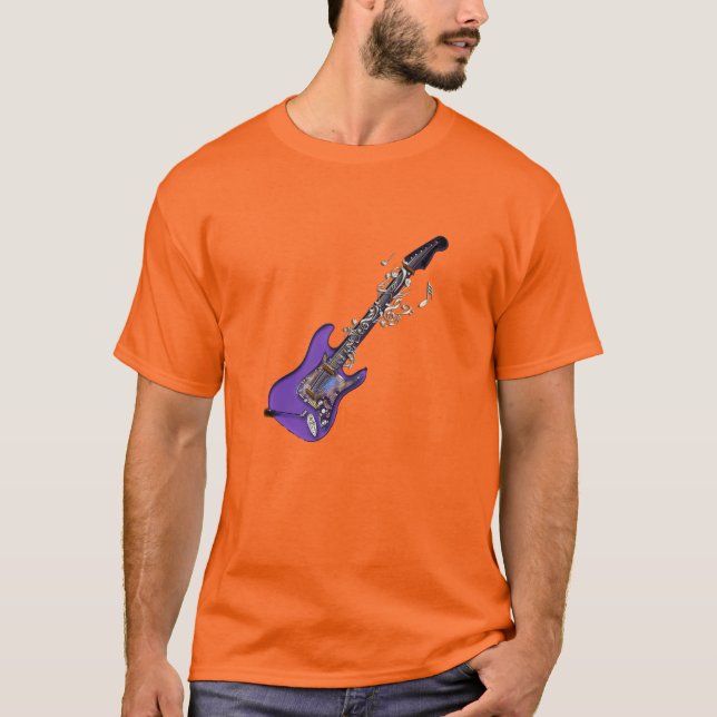T-shirt das notas da guitarra elétrica e da música (Frente)