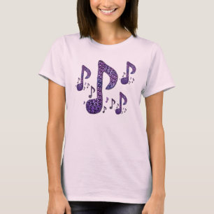 T-Shirt das Notas de Música Roxo Sparkle