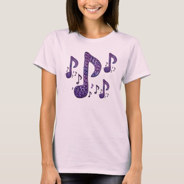 T-Shirt das Notas de Música Roxo Sparkle (Frente)
