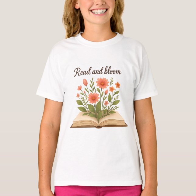 T-Shirt das Raparigas de Leitura e Bloom (Frente)