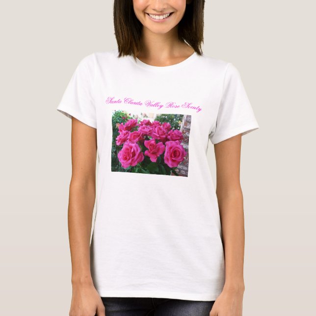 T-shirt das senhoras com rosas cor-de-rosa (Frente)